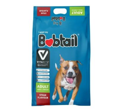 Bobtail Small Medium Adult Dry Dog Food Steak Flavour 8kg